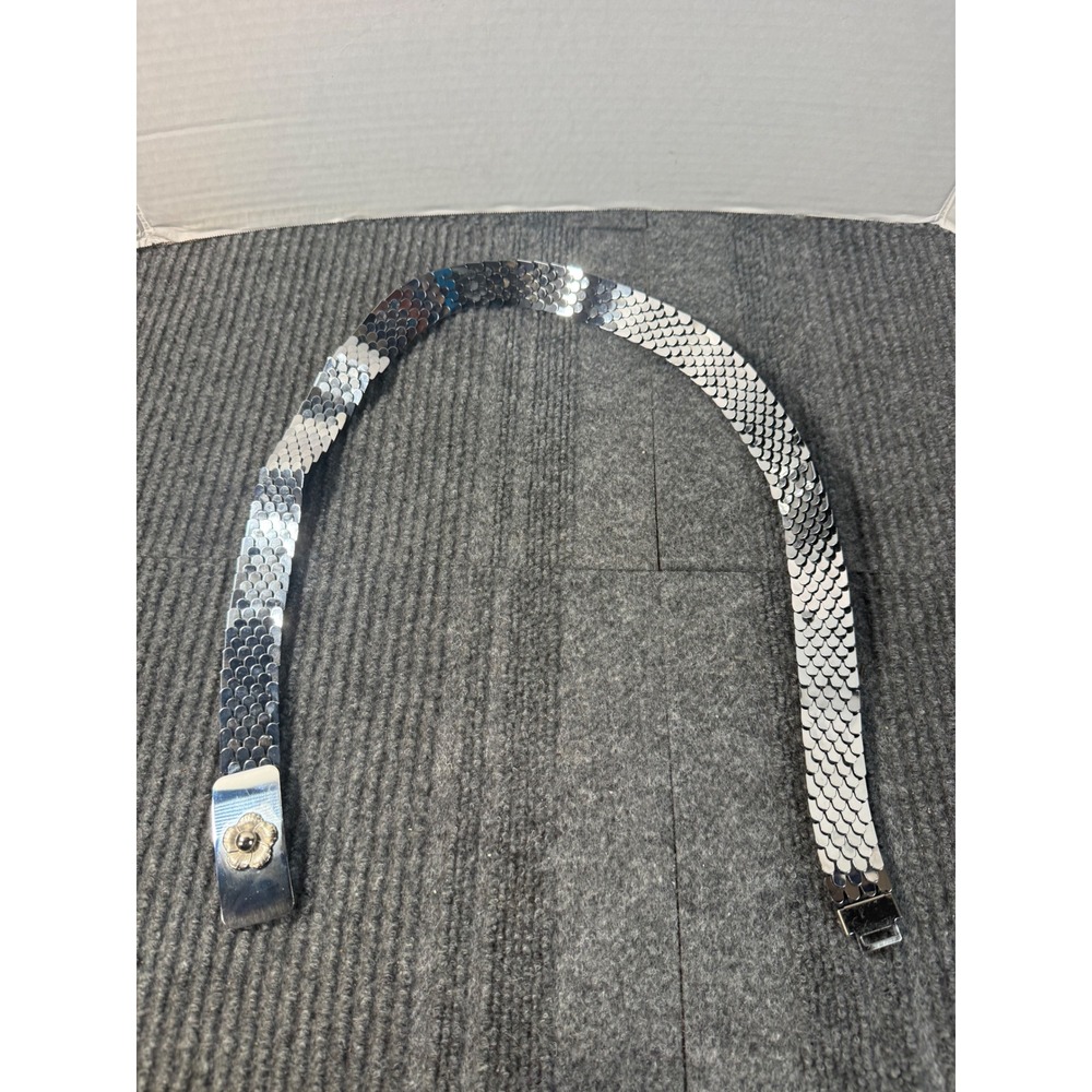Vintage Silver Scale Mail Belt Metallic Mermaid Disco Floral Buckle 32 Inch